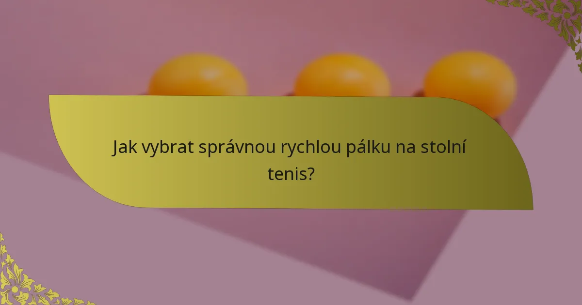 Jak vybrat správnou rychlou pálku na stolní tenis?